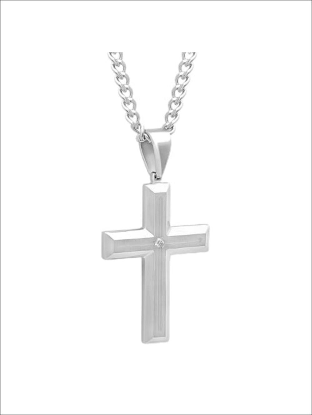 Men's Diamond Cross Pendant Necklace Stainless Steel 24" Cuban Link Chain